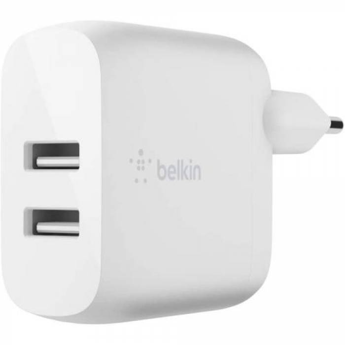 Incarcator retea BELKIN WCE001VF1MWH, 2x USB-A, White