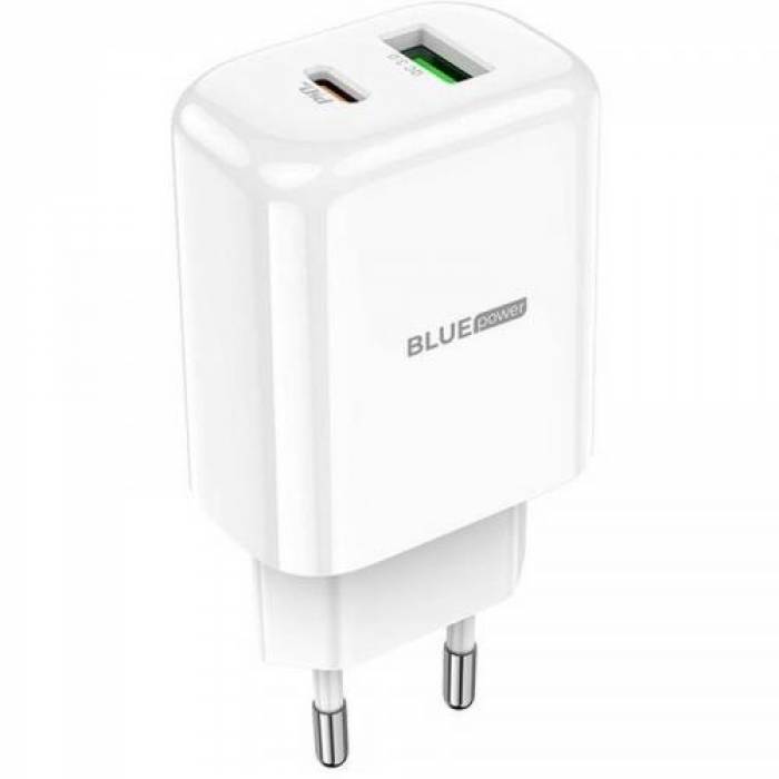 Incarcator retea Blue Power BBN4 Potential, 1x USB, 1x USB-C, 20W, White