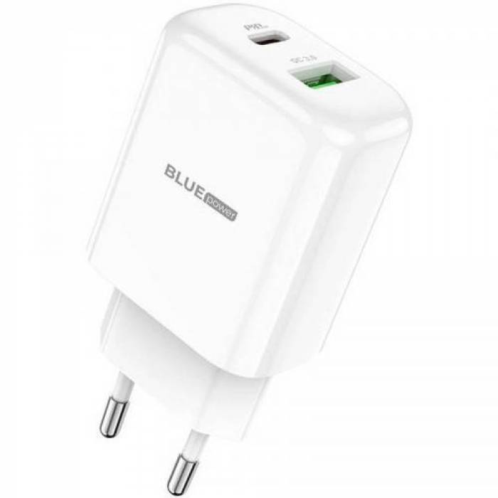 Incarcator retea Blue Power BBN4 Potential, 1x USB, 1x USB-C, 20W, White