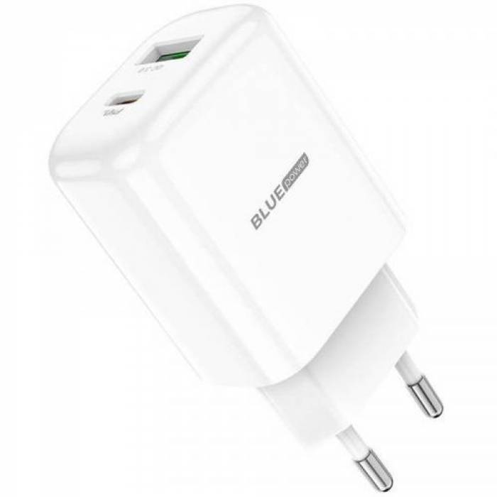 Incarcator retea Blue Power BBN4 Potential, 1x USB, 1x USB-C, 20W, White