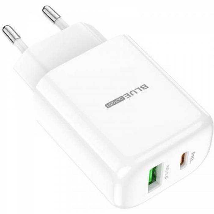 Incarcator retea Blue Power BBN4 Potential, 1x USB, 1x USB-C, 20W, White