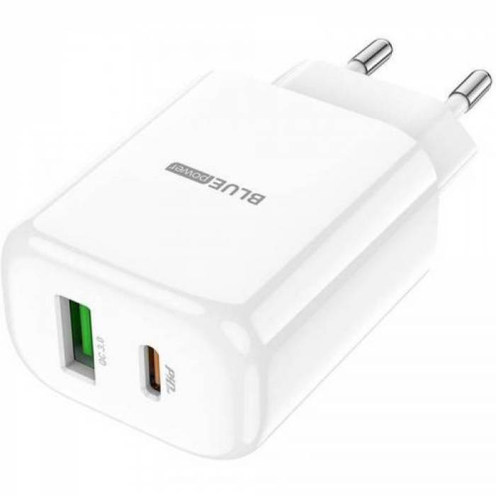 Incarcator retea Blue Power BBN4 Potential, 1x USB, 1x USB-C, 20W, White