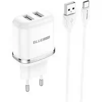 Incarcator retea Blue Power BCBA25A, 2x USB, 2.4A, White