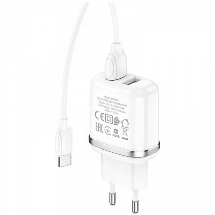 Incarcator retea Blue Power BCBA25A, 2x USB, 2.4A, White