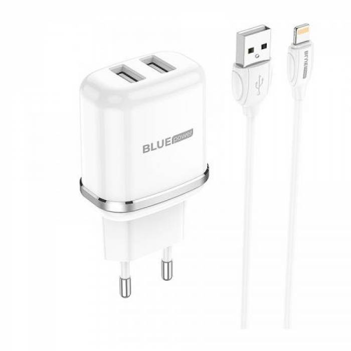 Incarcator retea Blue Power BLBA25A, 2x USB, 2.4A, White