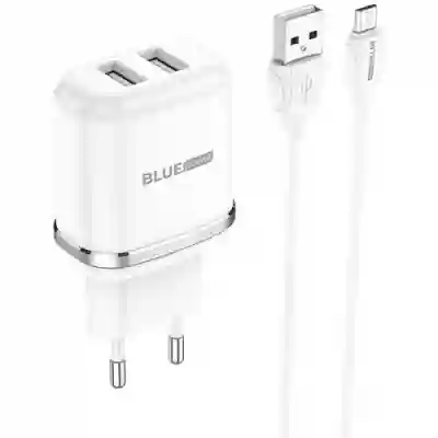 Incarcator retea Blue Power BMBA25A, 2x USB, 2.4A, White