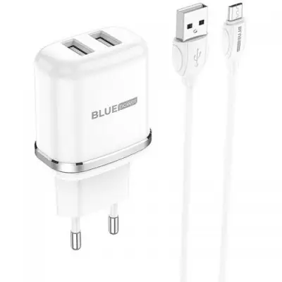 Incarcator retea Blue Power BMBA25A, 2x USB, 2.4A, White