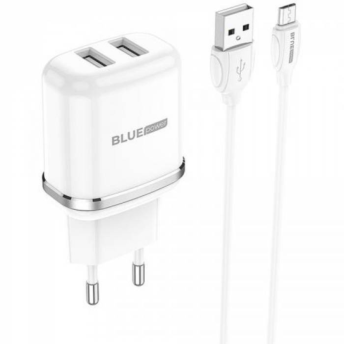 Incarcator retea Blue Power BMBA25A, 2x USB, 2.4A, White