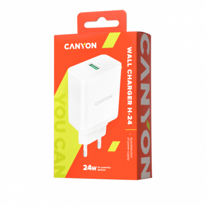 Incarcator retea Canyon CNE-CHA24W, 1x USB, 3A, White