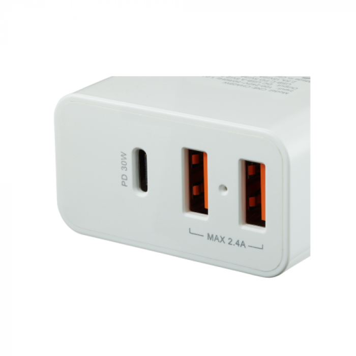 Incarcator retea Canyon H-08, 30W, 2x USB Tip A, 1x USB Tip C, White