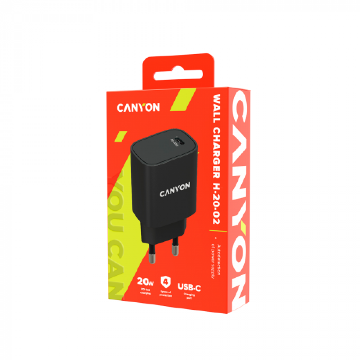 Incarcator retea Canyon H-20-02, 1x USB-C, 3A, Black