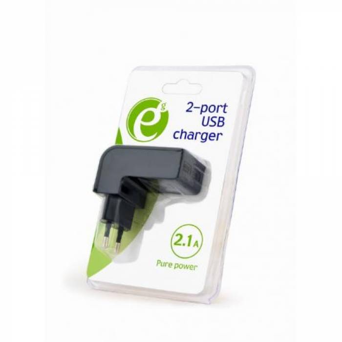 Incarcator retea Energenie by Gembird EG-U2C2A-02, 2x USB, 2.1A, Black