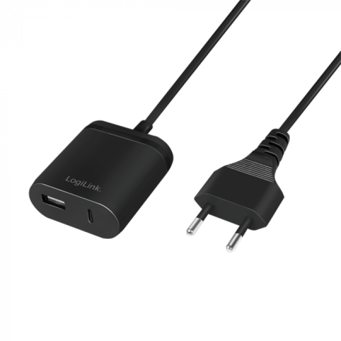 Incarcator retea Logilink PA0256, 1xUSB, 1x USB Tip C, 2.4A, Black