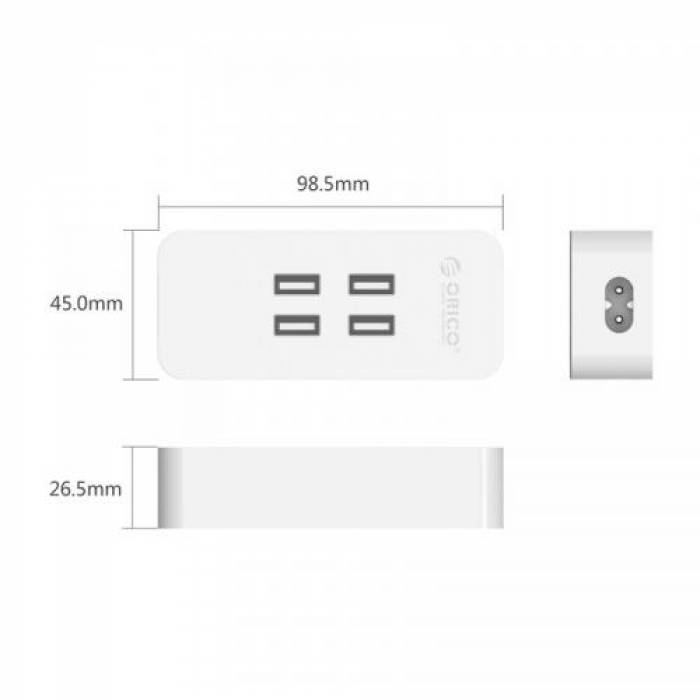 Incarcator retea Orico, 4x USB, 2.4A, White