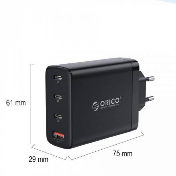 Incarcator retea Orico PV100-1U3C, 1x USB-A, 4x USB-C, Black