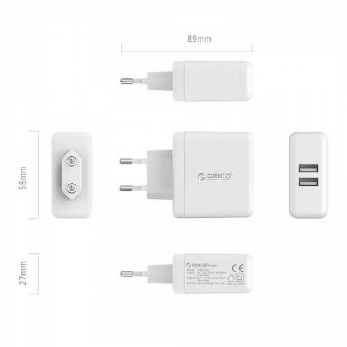 Incarcator retea Orico WHC-2U, 2x USB, 3A, White