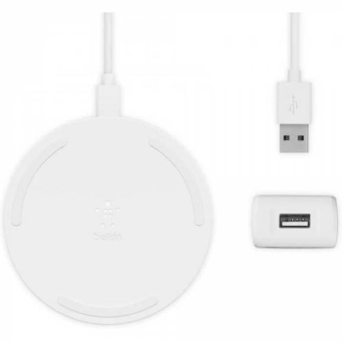 Incarcator Wireless Belkin Boost Charge, QC 3.0, 1x microUSB, 10W, White