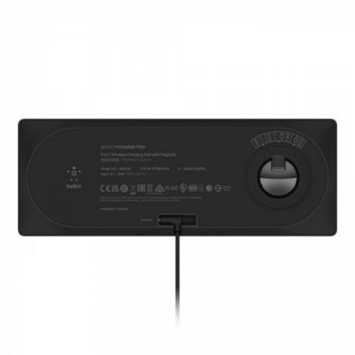 Incarcator wireless Belkin BoostCharge Pro 3-IN-1 MagSafe, 15W, Black