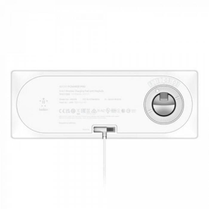 Incarcator wireless Belkin BoostCharge Pro 3-IN-1 MagSafe, 15W, White