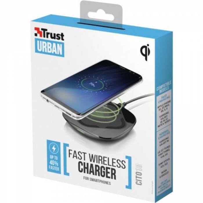 Incarcator Wireless Qi Trust Cito 10, 2A, Black