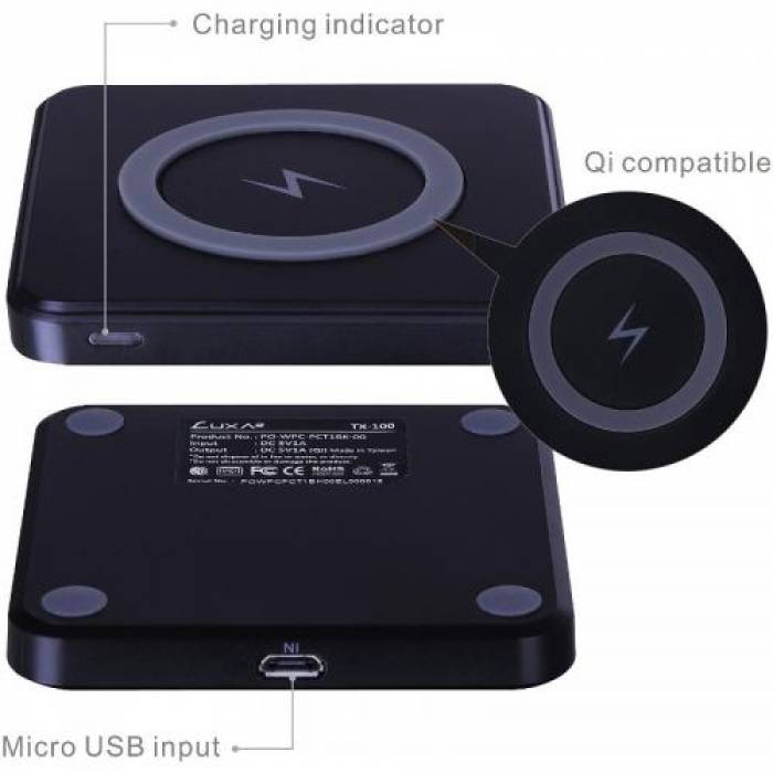 Incarcator Wireless Thermaltake, 1x USB - 1x microUSB, 1A, Black