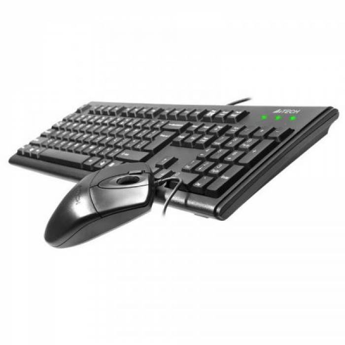 Kit A4Tech KM-72620D - Tastatura, USB, Black + Mouse Optic, USB, Black