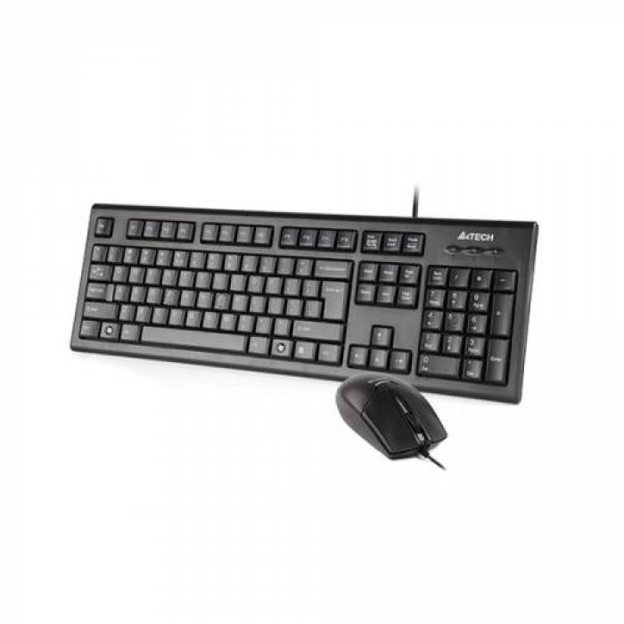 Kit A4Tech KR-85550 - Tastatura KR-85, USB, Black + Mouse Optic OP-550NU, USB, Black