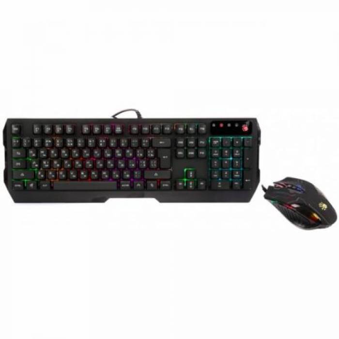 Kit A4Tech Q1300 - Tastatura Bloody RGB LED, USB, Black + Mouse Optic RGB LED, USB, Black