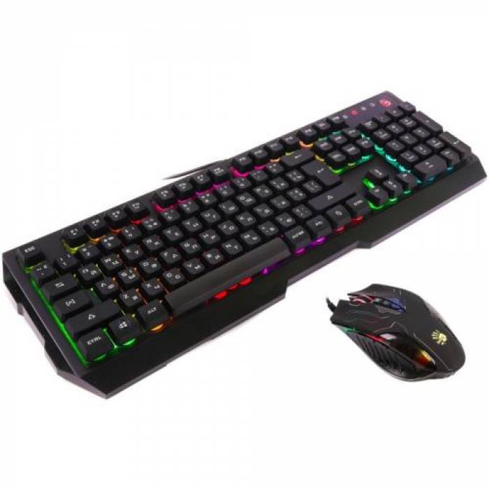 Kit A4Tech Q1300 - Tastatura Bloody RGB LED, USB, Black + Mouse Optic RGB LED, USB, Black