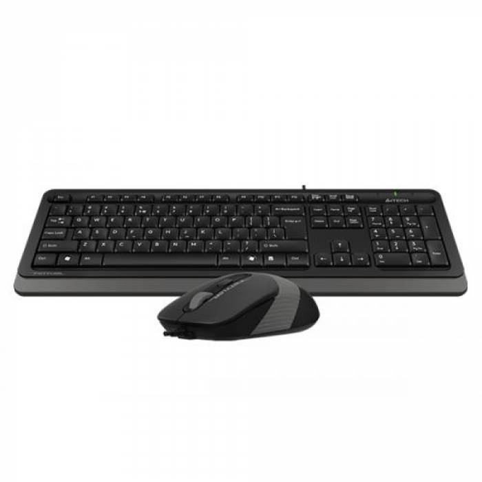 Kit A4Tech - Tastatura Fstyler  Sleek FK10, USB, Black + Mouse Optic FM10, USB, Black-Grey