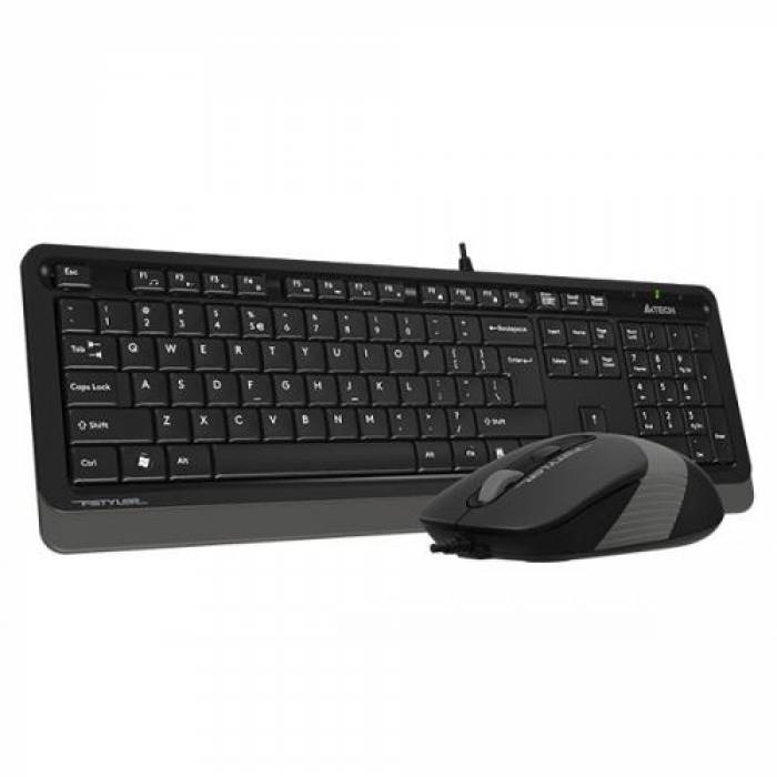 Kit A4Tech - Tastatura Fstyler  Sleek FK10, USB, Black + Mouse Optic FM10, USB, Black-Grey