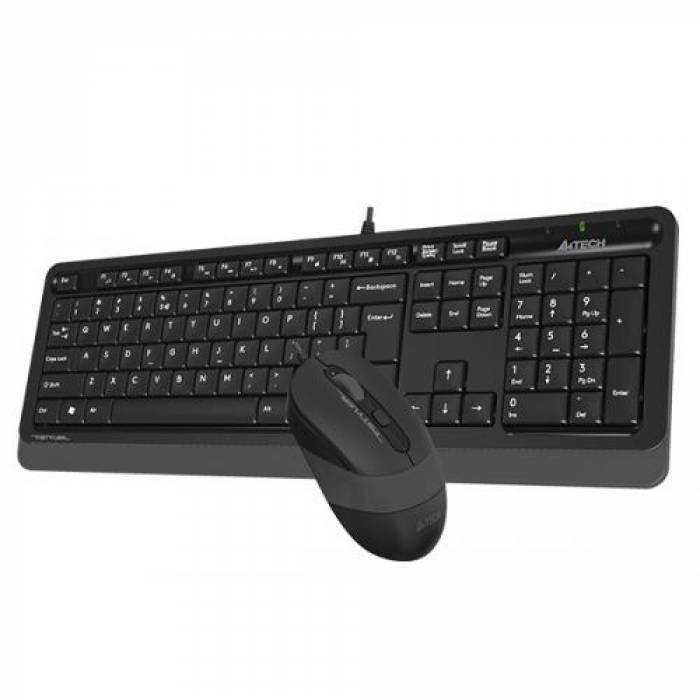 Kit A4Tech - Tastatura Fstyler  Sleek FK10, USB, Black + Mouse Optic FM10, USB, Black-Grey