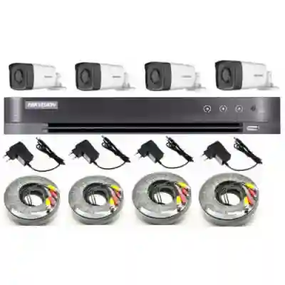 Kit Camere de supraveghere DVR Hikvision IDS-7204HUHI-M1/SC + 4 Camere HD Bullet DS-2CE17D0T-IT3F2C + 4 Sursa LN-EU12V1A