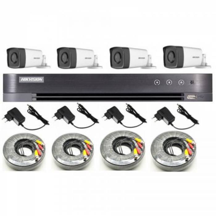 Kit Camere de supraveghere DVR Hikvision IDS-7204HUHI-M1/SC + 4 Camere HD Bullet DS-2CE17D0T-IT3FS2 + 4 Sursa LN-EU12V1A