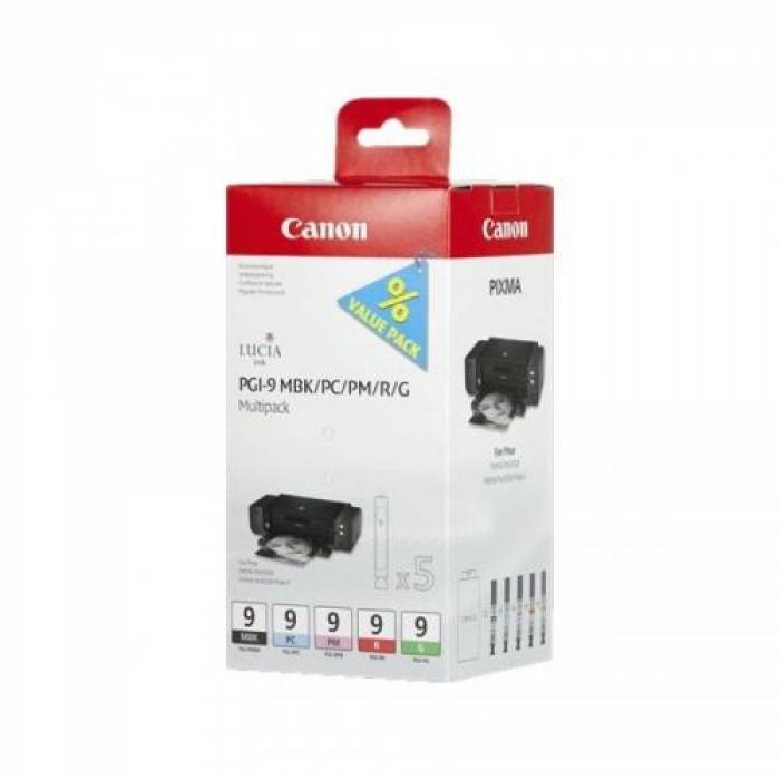 Kit Cartus Cerneala Canon PGI9MULTI2 Matte Black, Photo Cyan, Photo Magenta, Red, Green - BS1033B011AA