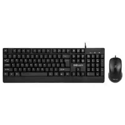 Kit Delux K6006U+M332BU - Tastatura, USB, Black + Mouse Optic, USB, Black