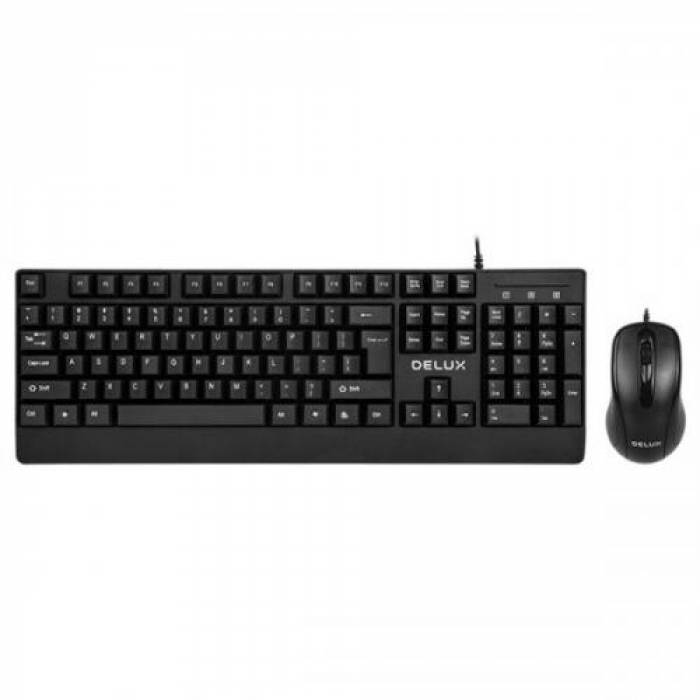 Kit Delux K6006U+M332BU - Tastatura, USB, Black + Mouse Optic, USB, Black