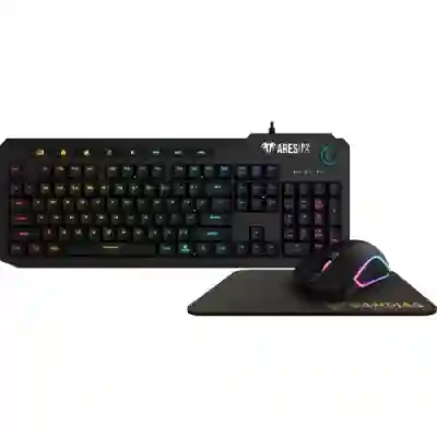 Kit Gamdias Ares P2 - Tastatura, RGB LED, USB, Black + Mouse Optic, USB, Black + Mouse Pad, Black