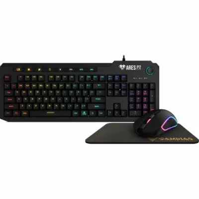 Kit Gamdias Ares P2 - Tastatura, RGB LED, USB, Black + Mouse Optic, USB, Black + Mouse Pad, Black