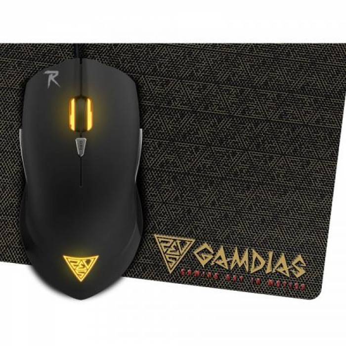 Kit Gamdias Mouse optic OUREA E1, RGB LED, USB, Black + Mouse Pad NYX E1, Black