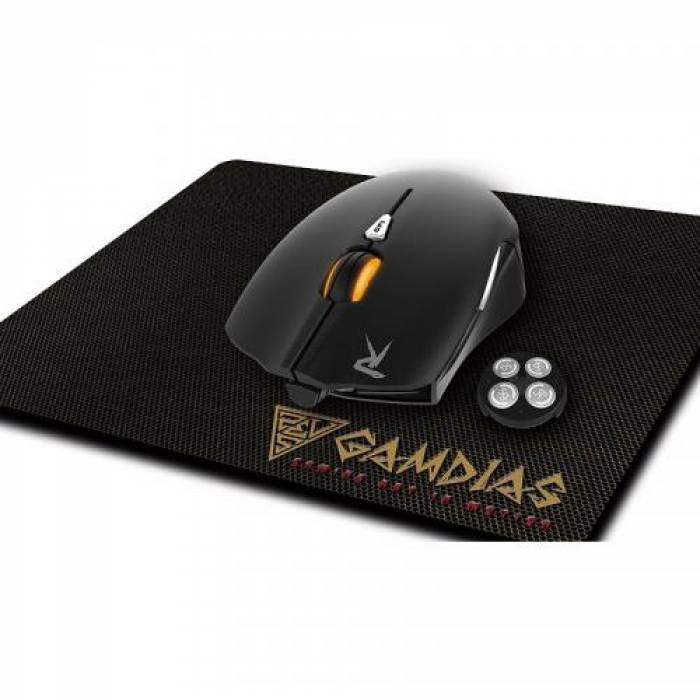 Kit Gamdias Mouse optic OUREA E1, RGB LED, USB, Black + Mouse Pad NYX E1, Black