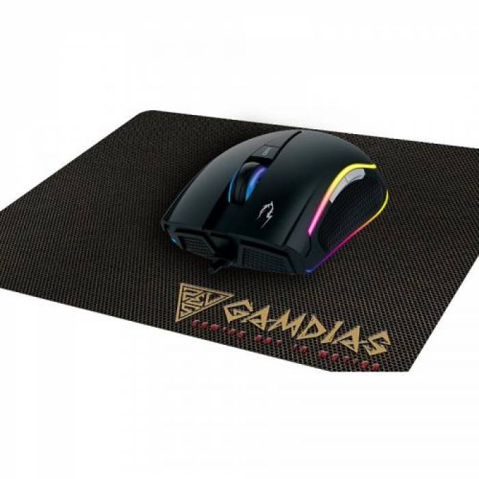 Kit Gamdias Mouse optic Zeus E1, RGB LED, USB, Black + Mouse Pad NYX E1, Black