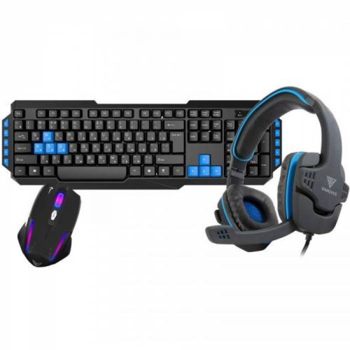 Kit Gamdias POSEIDON E1 3-in-1 Combo - Tastatura C100, USB, Black + Mouse optic Demeter E2, USB, Black + Casti cu microfon NYX E1, Jack 3.5mm, Black