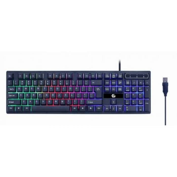 Kit Gembird 4-in-1 Ghost - Tastatura, USB, RGB LED, Black + Mouse Optic, USB, Black + Casti cu microfon, USB, Black + Mouse Pad, Black
