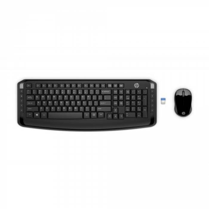 Kit HP 300 - Tastatura Wireless, USB, Black + Mouse Optic, USB Wireless, Black