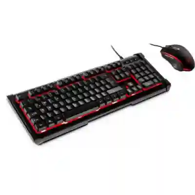 Kit Inter-Tech Eterno PG-5545 - Tastatura, RGB LED, USB, Black + Mouse Optic, USB, Black