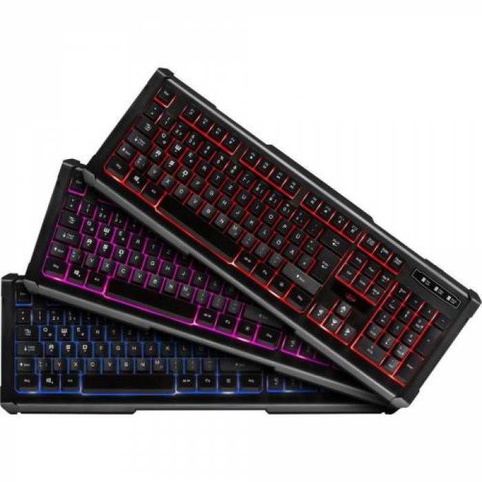 Kit Inter-Tech Eterno PG-5545 - Tastatura, RGB LED, USB, Black + Mouse Optic, USB, Black