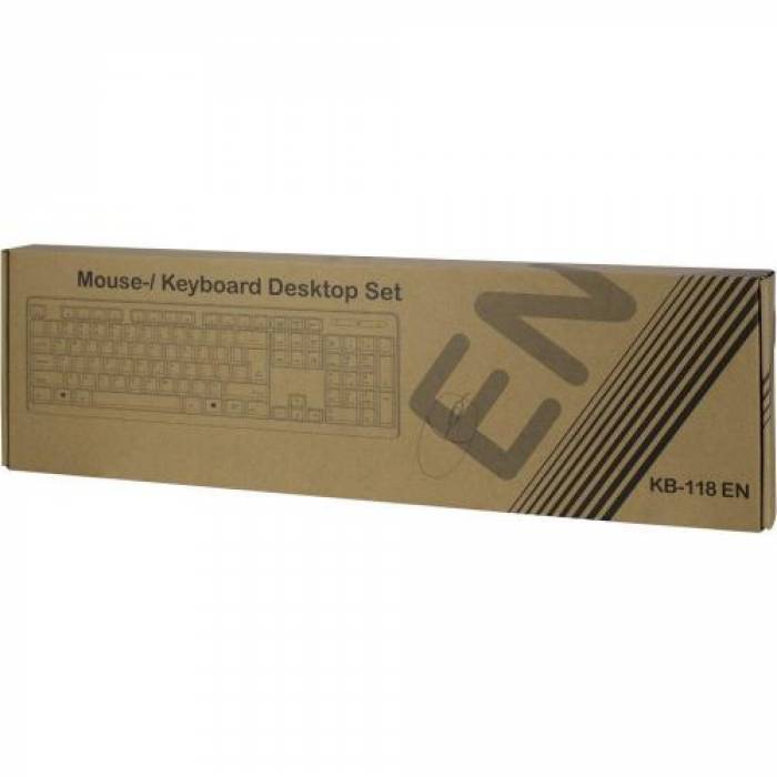 Kit Inter-Tech KB-118EN - Tastatura, USB, Black + Mouse Optic, USB, Black
