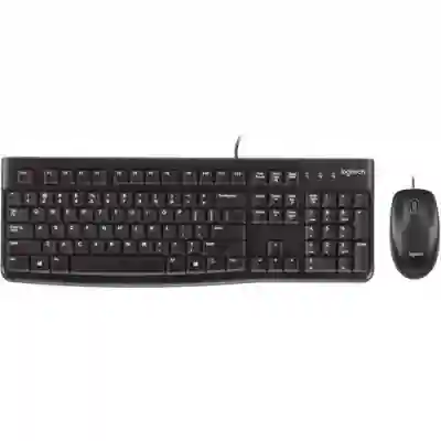 Kit Logitech MK120 - Tastatura, USB, Layout UK, Black + Mouse Optic, USB, Black