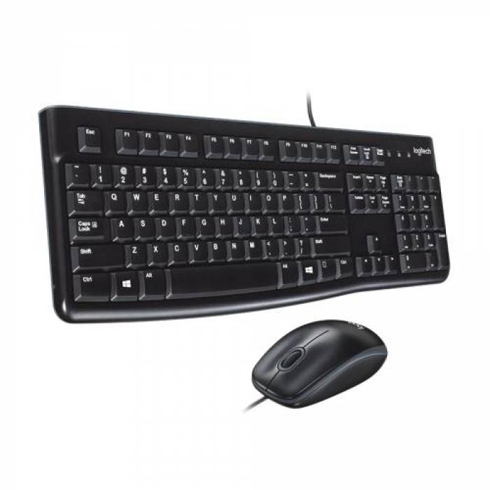 Kit Logitech MK120 - Tastatura, USB, Layout US, Black + Mouse Optic, USB, Black
